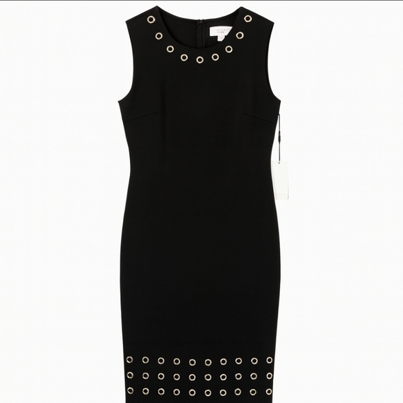 Calvin Klein Black Sleeveless  Knee Length Dress With Gold Grommets Sz 2 - Picture 11 of 11